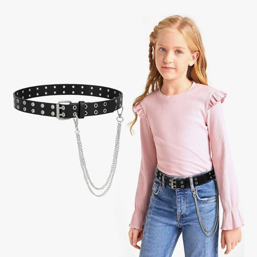 Double Grommet Belt for Girls and Boys Black One Size - Picture 2 of 3